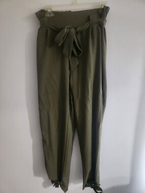 Grace Karin Olive Green Paperbag Tie-Waist Trousers